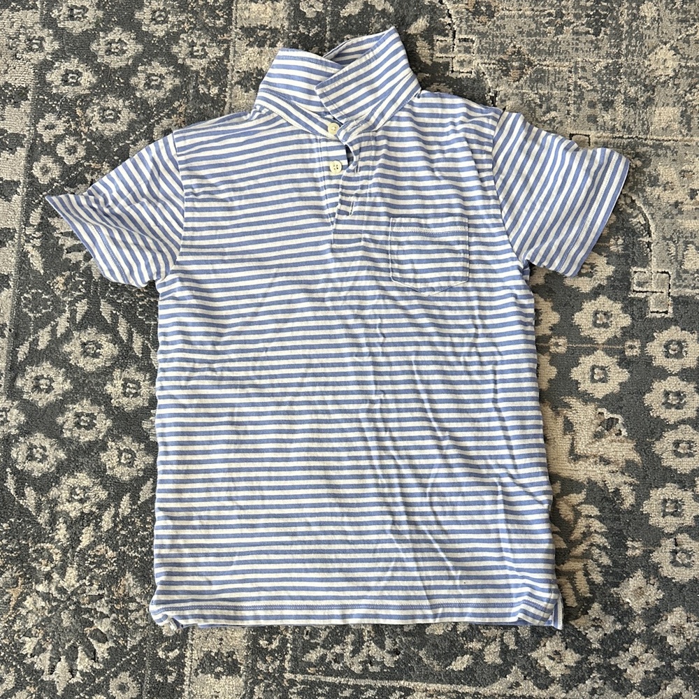 Crewcuts Short-Sleeve Striped Polo Shirt - Light Blue & White